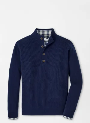 Peter Millar Ruxton Rib Button Mock Sweater-Navy