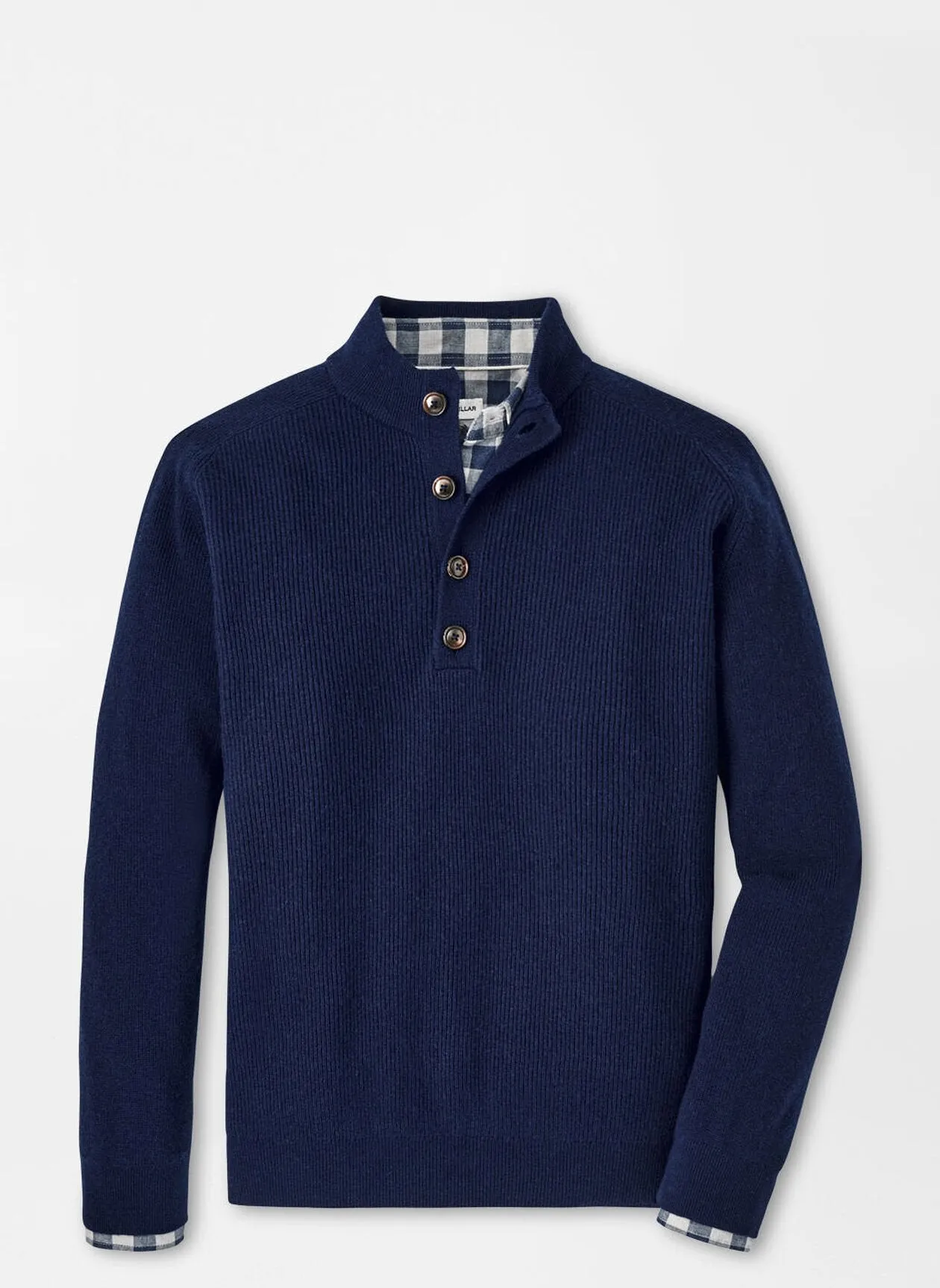 Peter Millar Ruxton Rib Button Mock Sweater-Navy