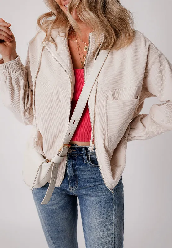 Pocketed Zip Up Long Sleeve Hooded Jacket
