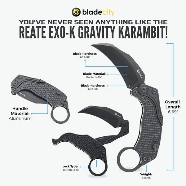 Reate EXO-K Gravity Karambit Button Lock Knife - Trainer Included