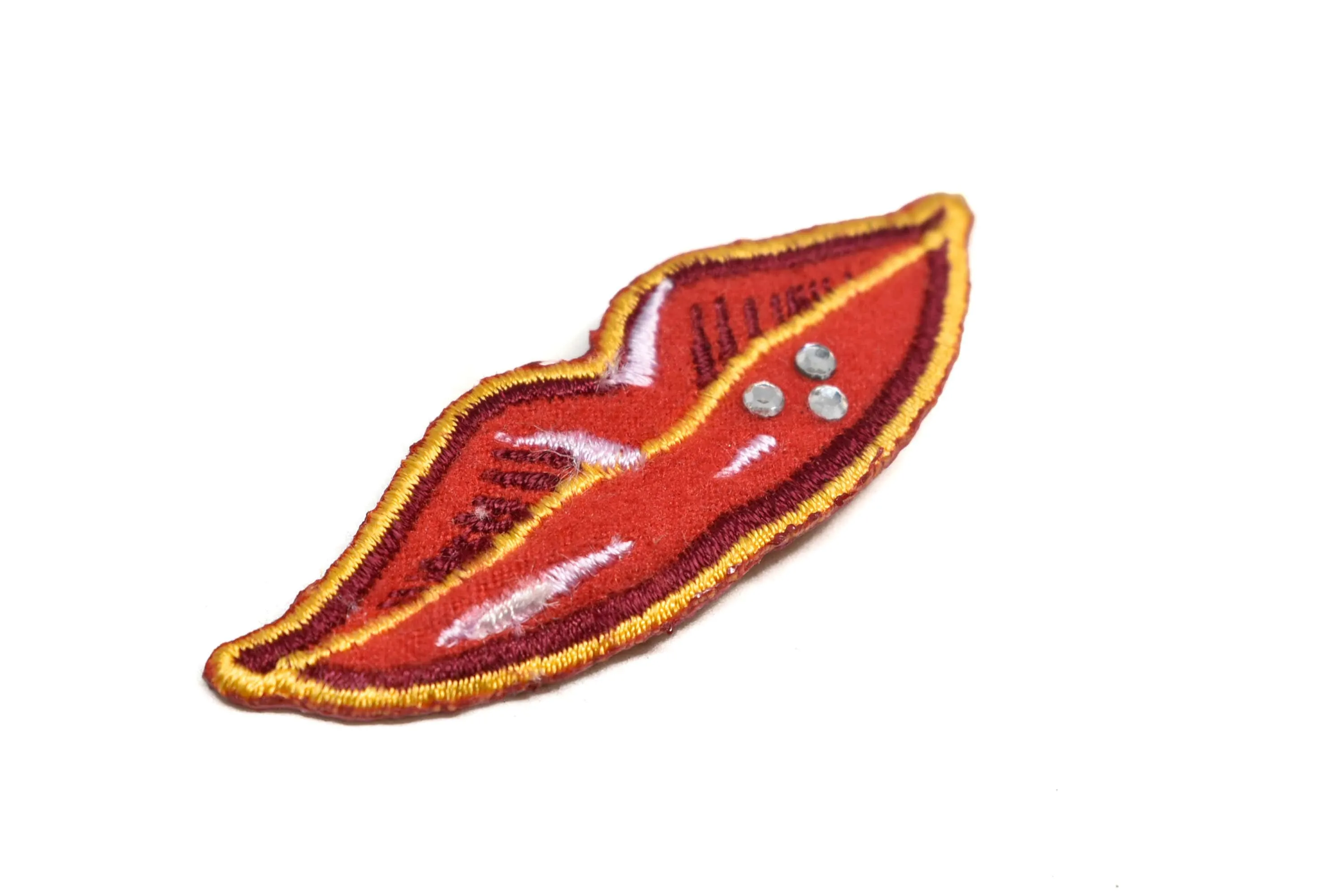 Red Lips w/ Rhinestones Iron-On Patch 2.50" x 0.87" - 1 Piece