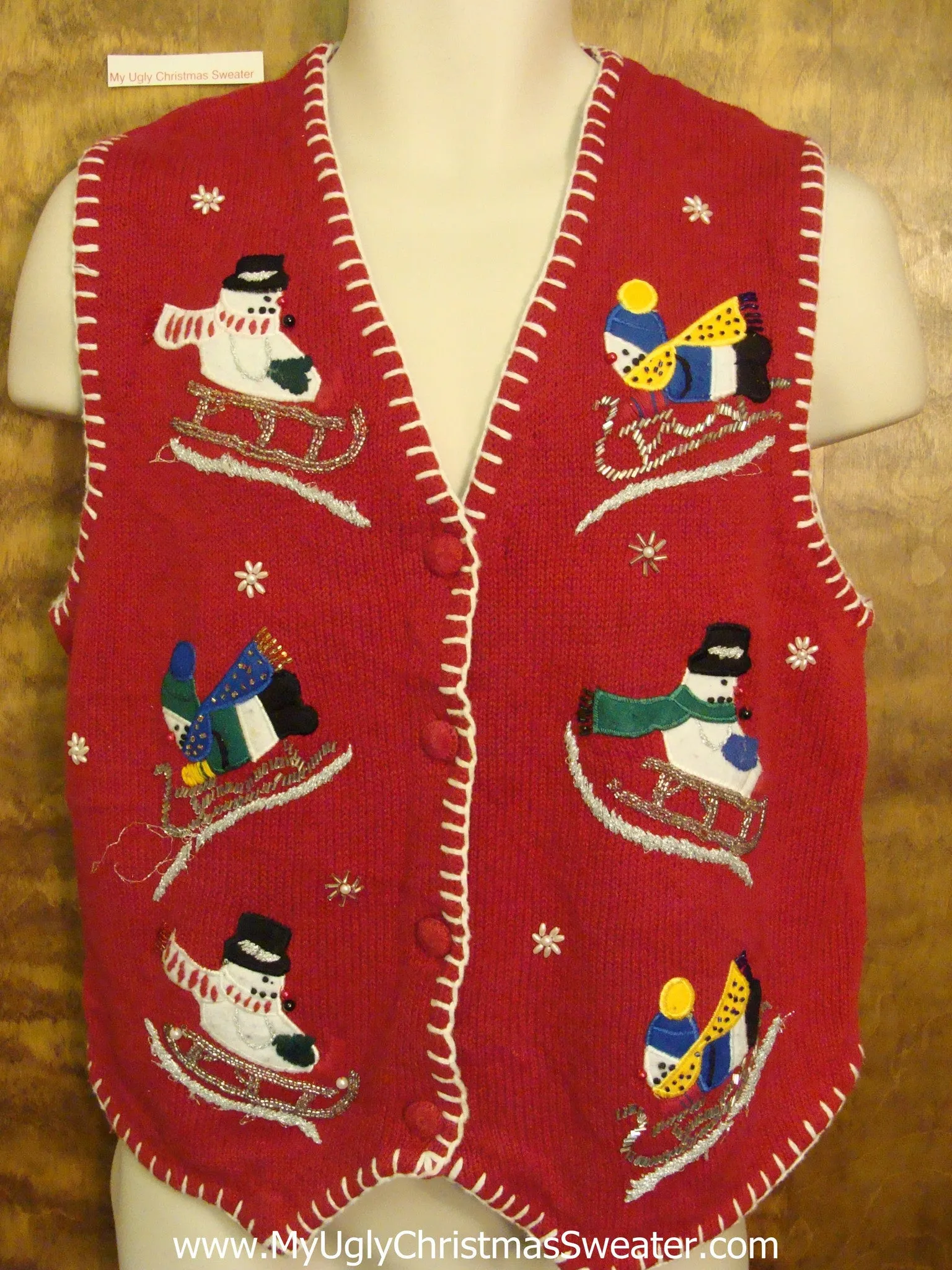 Sledding Snowmen Ugliest Bad Christmas Sweaters Vest