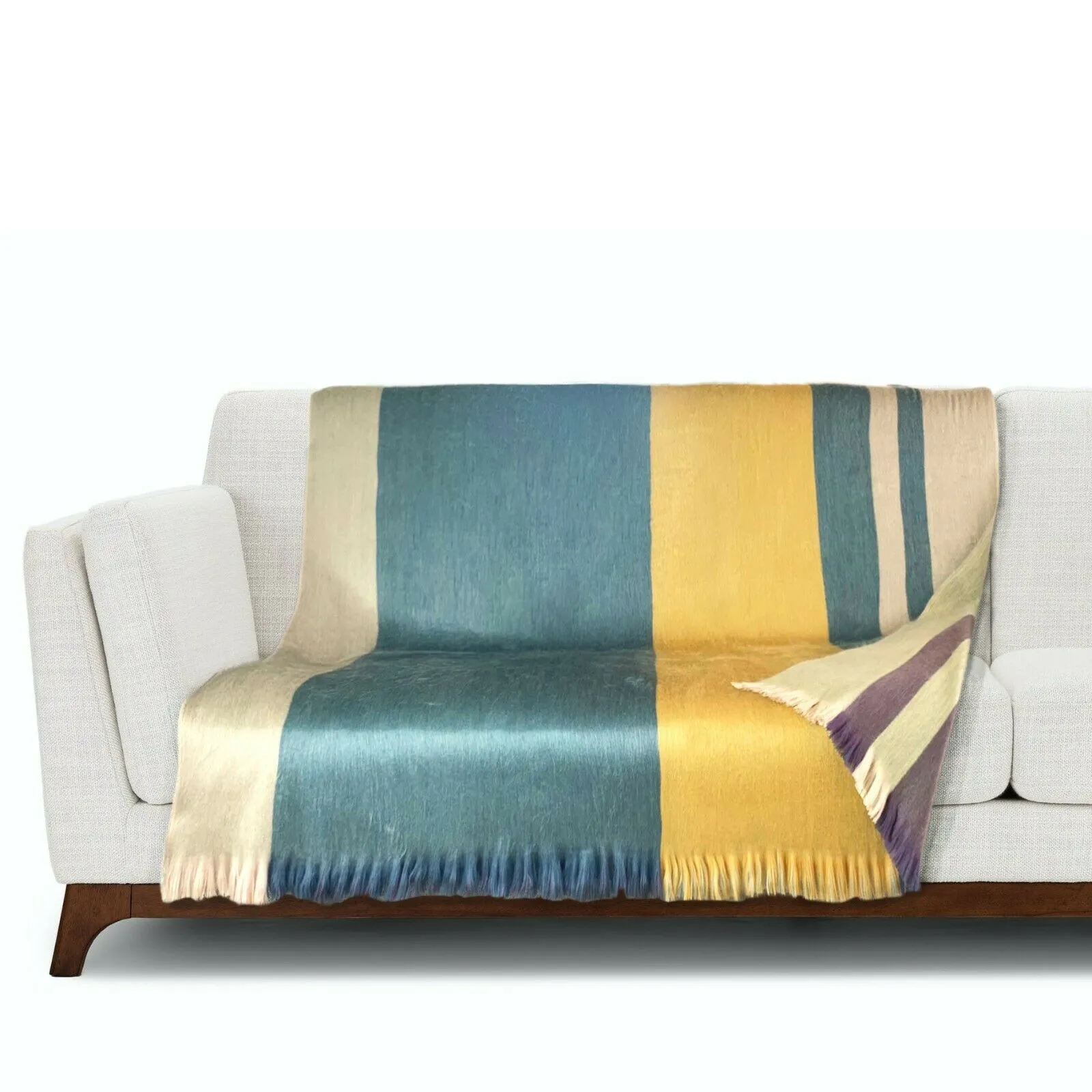 Soft & Warm baby alpaca wool reversible double-sided throw blanket / sofa cover - small 64" x 54"