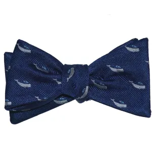 Sperm Whale Bow Tie - Grey on Navy, Woven Silk
