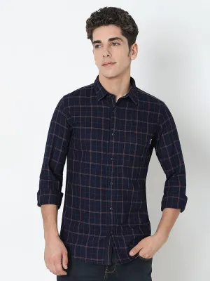 Spykar Orange Regular Fit Full Sleeves Cotton Checked Shirt For Men