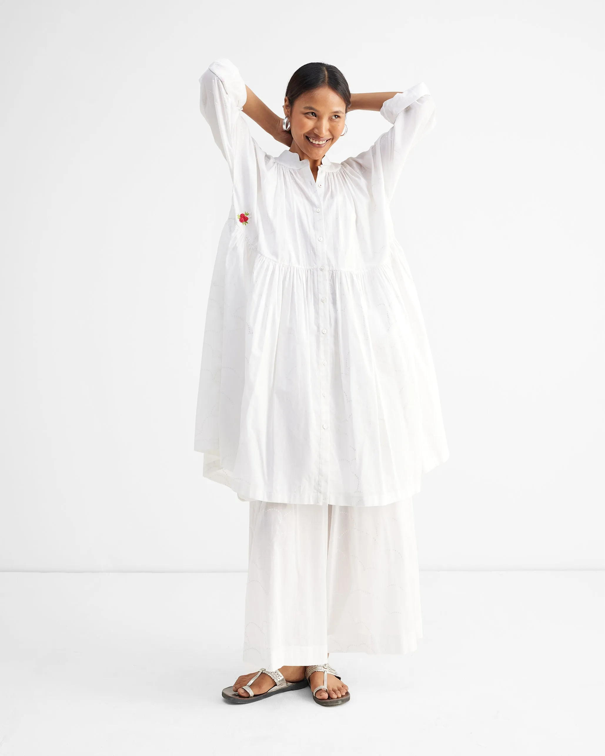 The Miya Button Front Dress Set - White Printed