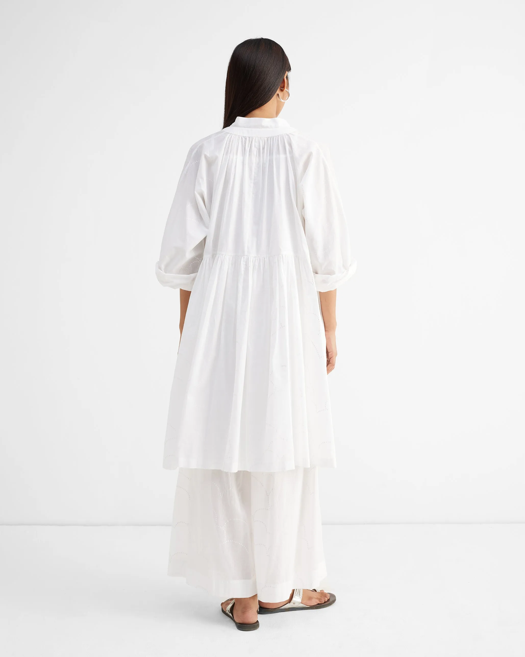 The Miya Button Front Dress Set - White Printed