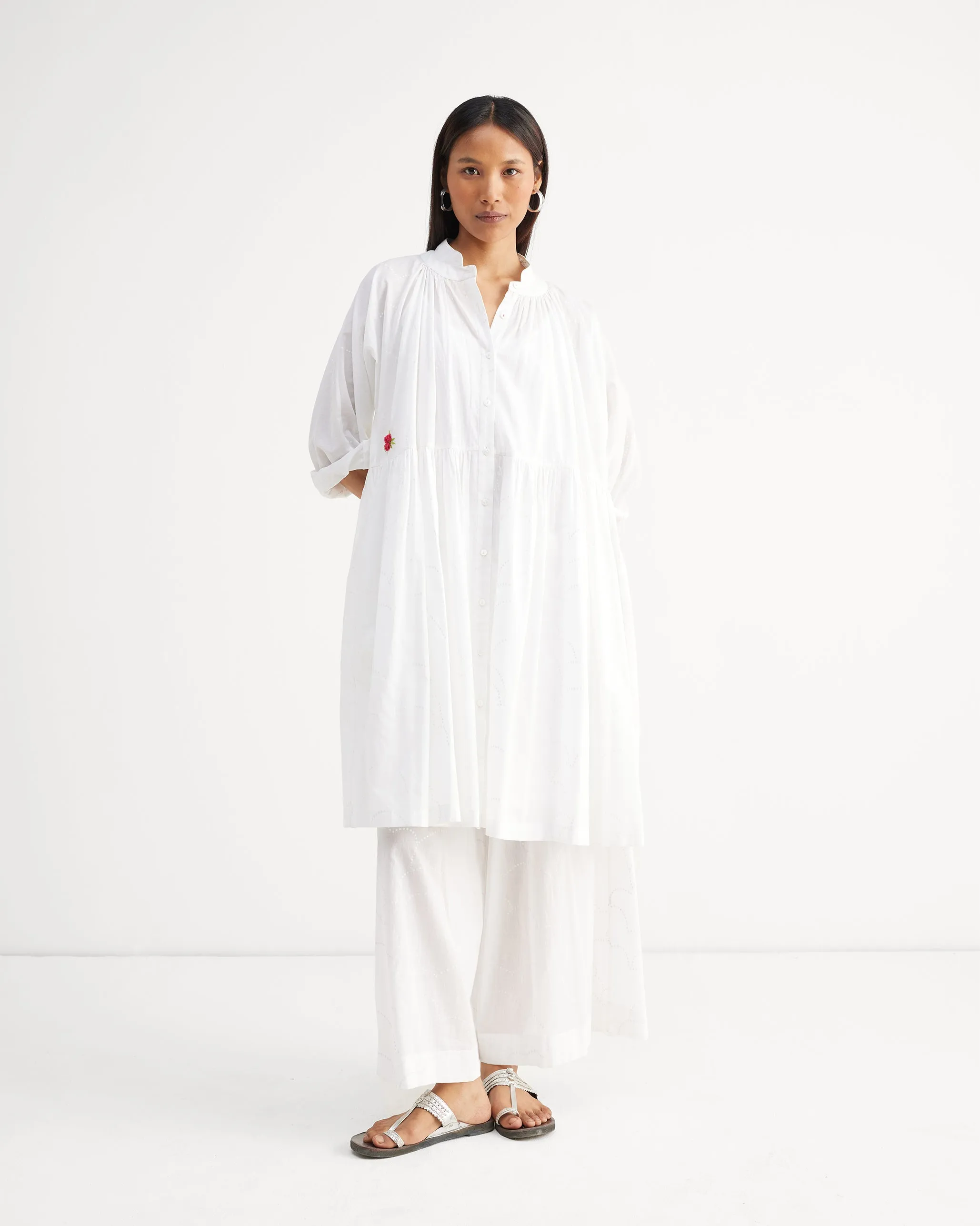 The Miya Button Front Dress Set - White Printed