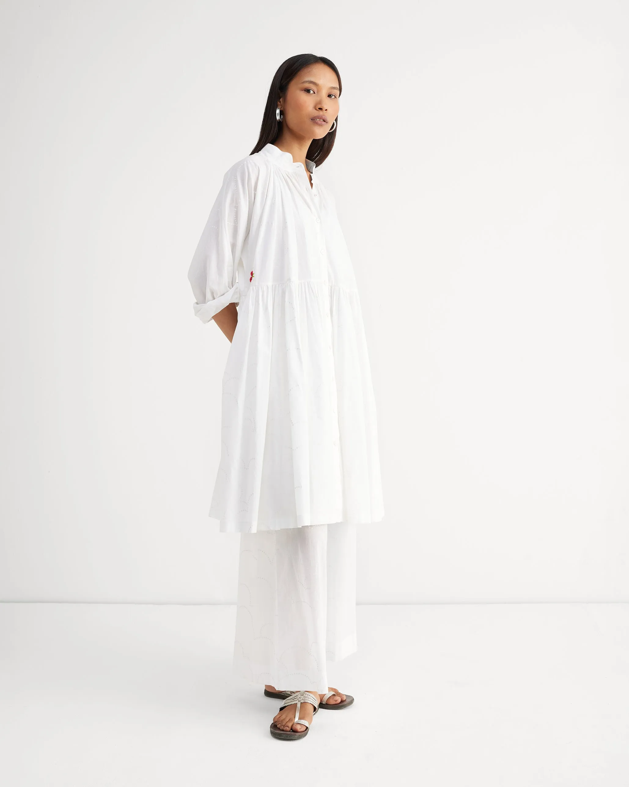 The Miya Button Front Dress Set - White Printed