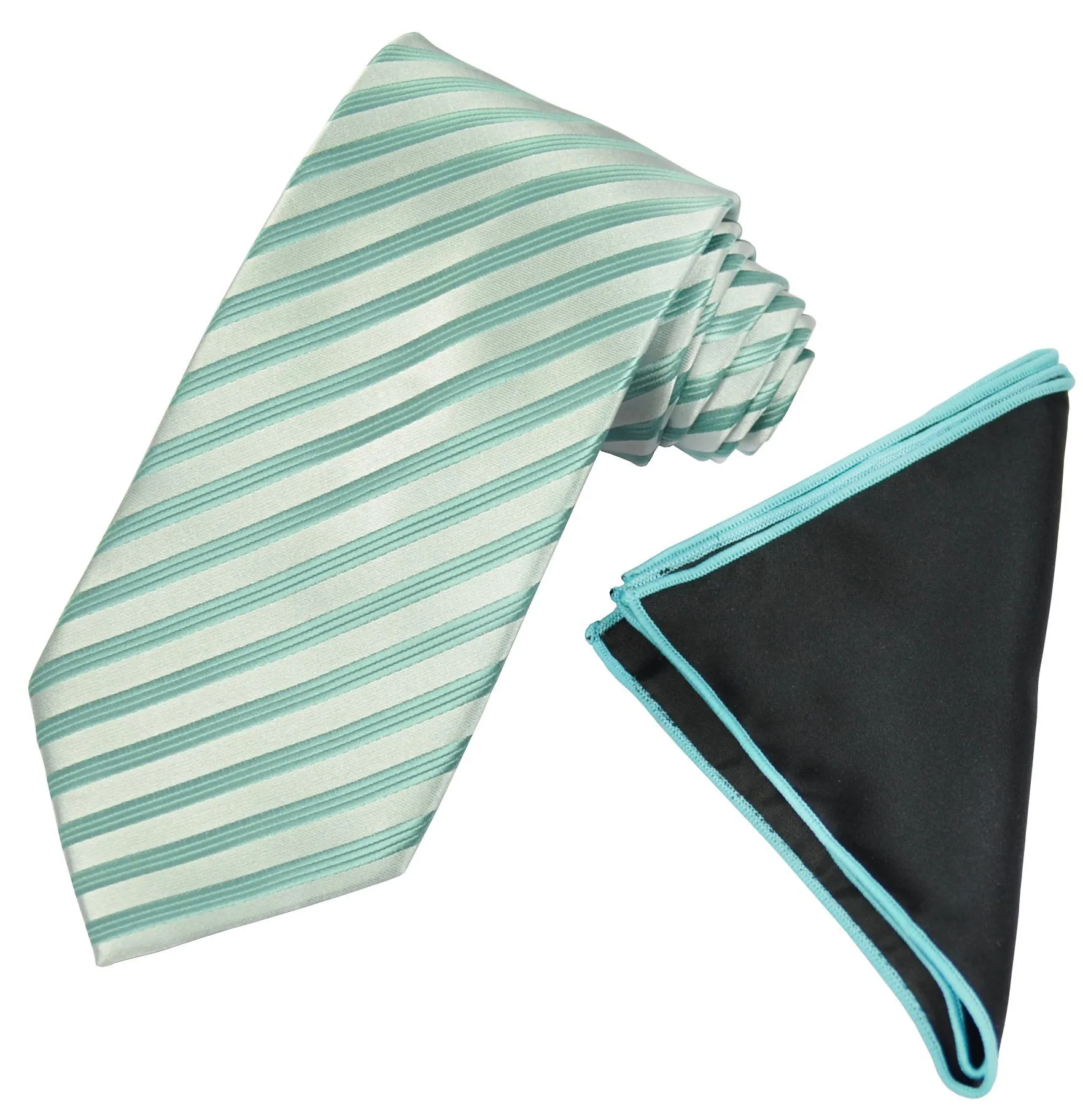 Turquoise Striped Men's Tie and Pocket Square