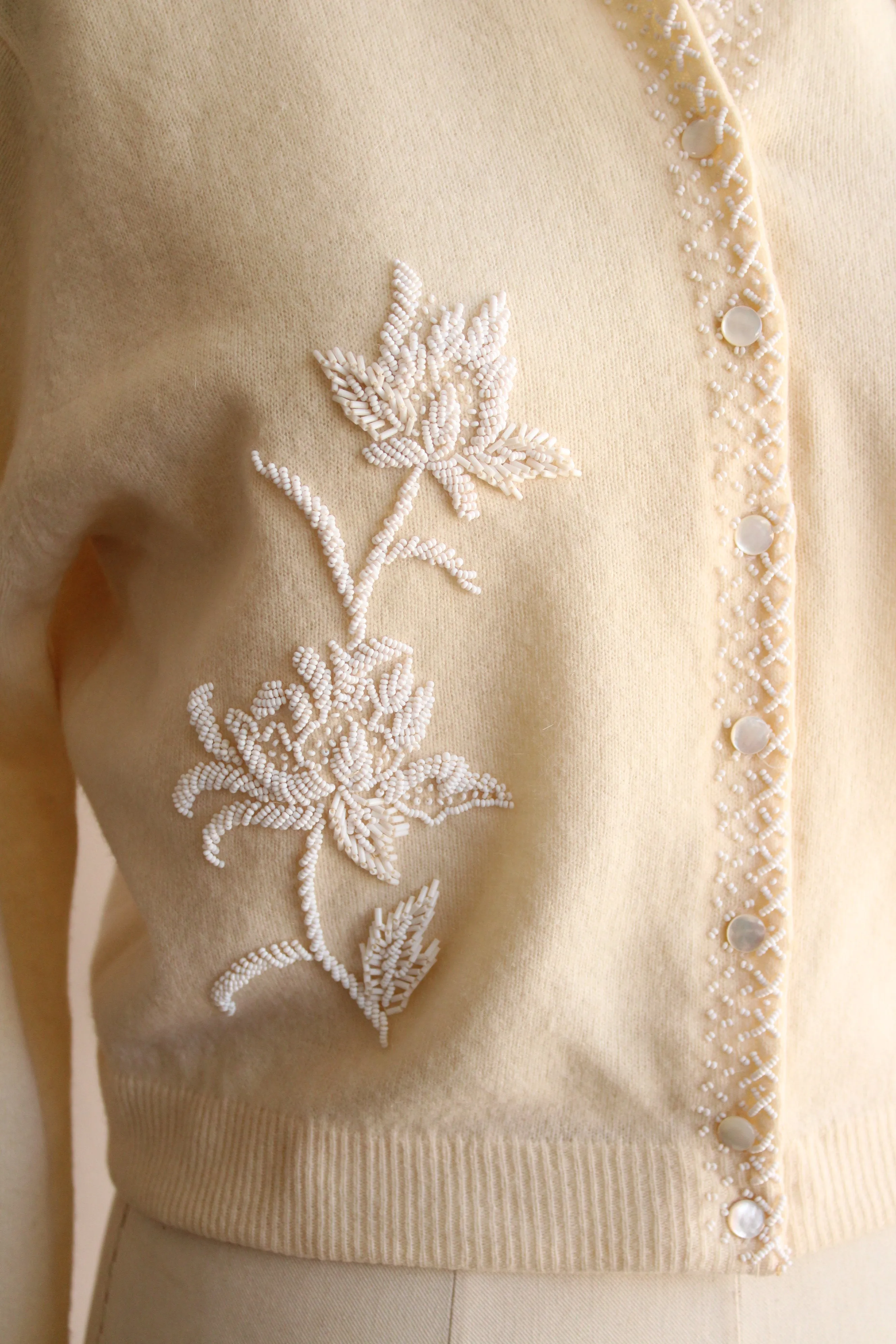 Vintage 1960s Beaded Ivory Cardigan by Bima Knits