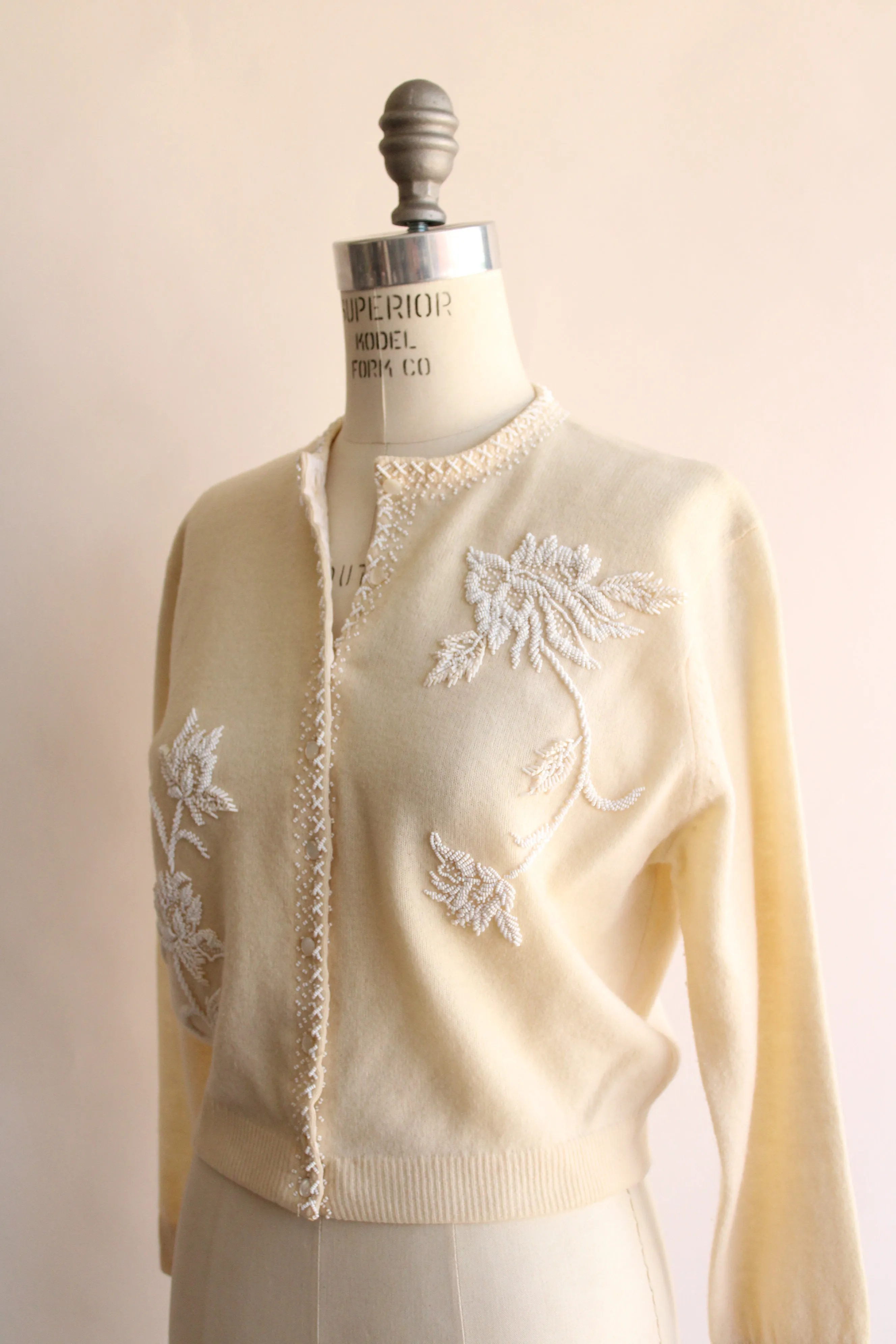 Vintage 1960s Beaded Ivory Cardigan by Bima Knits