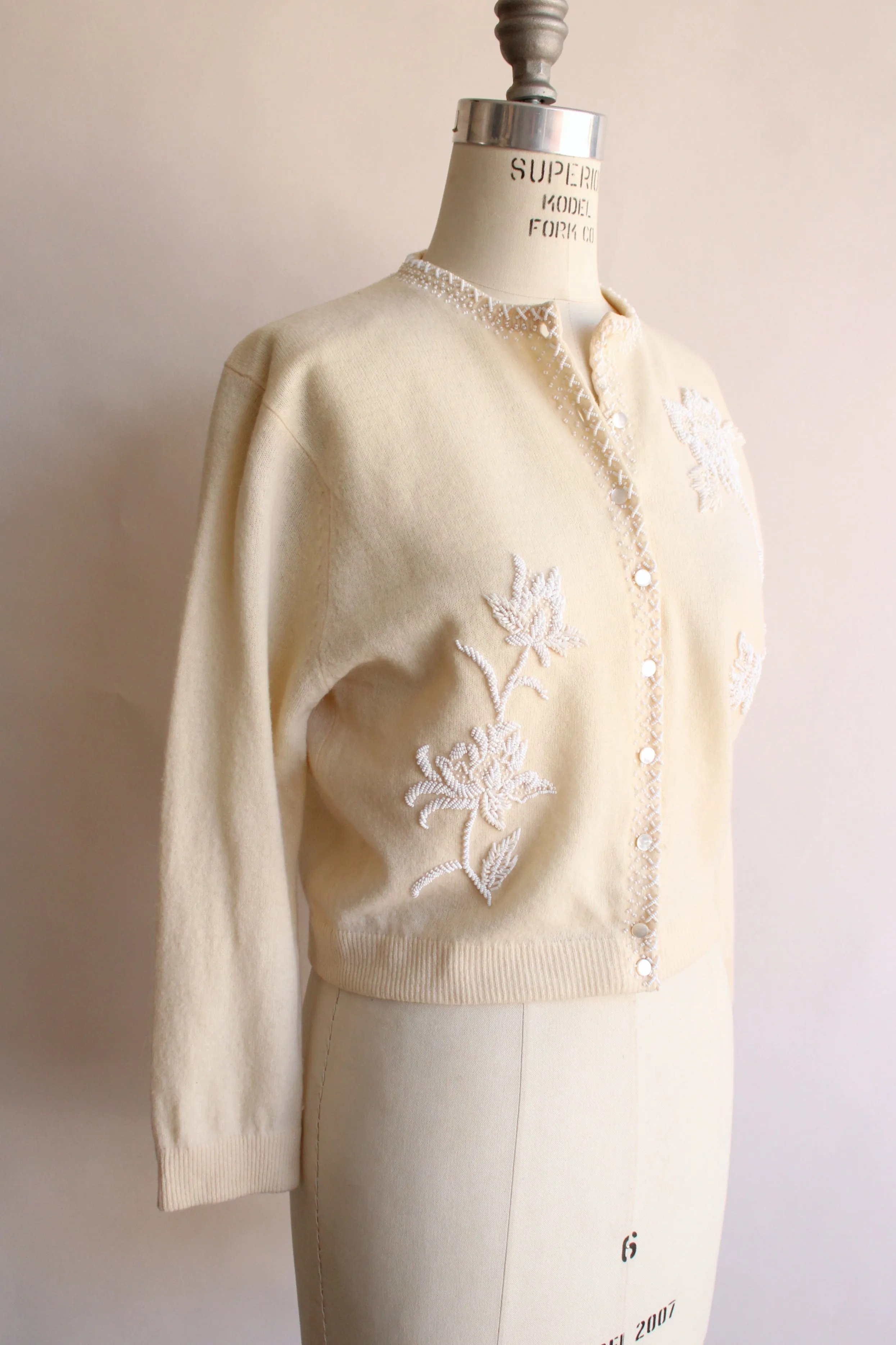Vintage 1960s Beaded Ivory Cardigan by Bima Knits