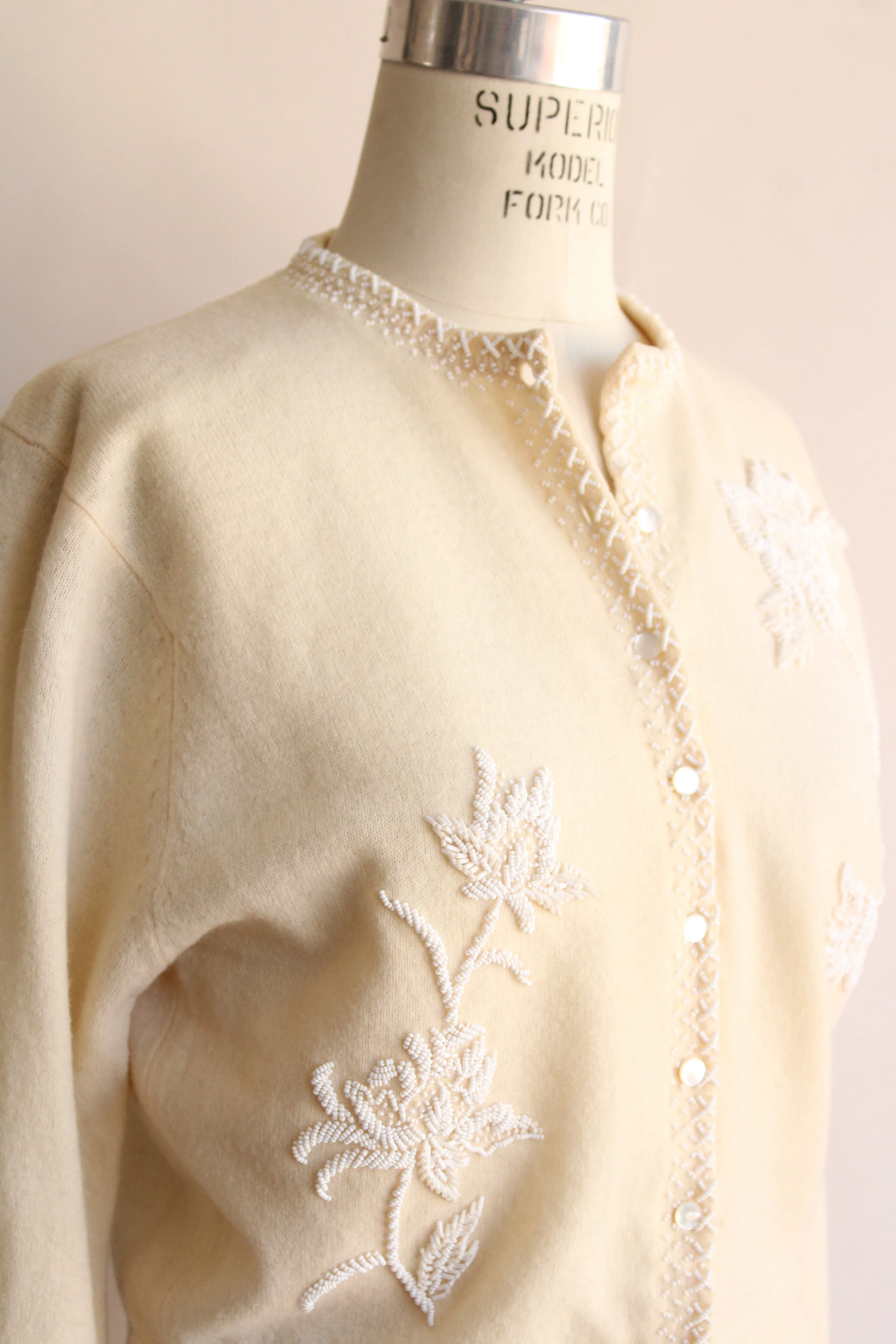 Vintage 1960s Beaded Ivory Cardigan by Bima Knits