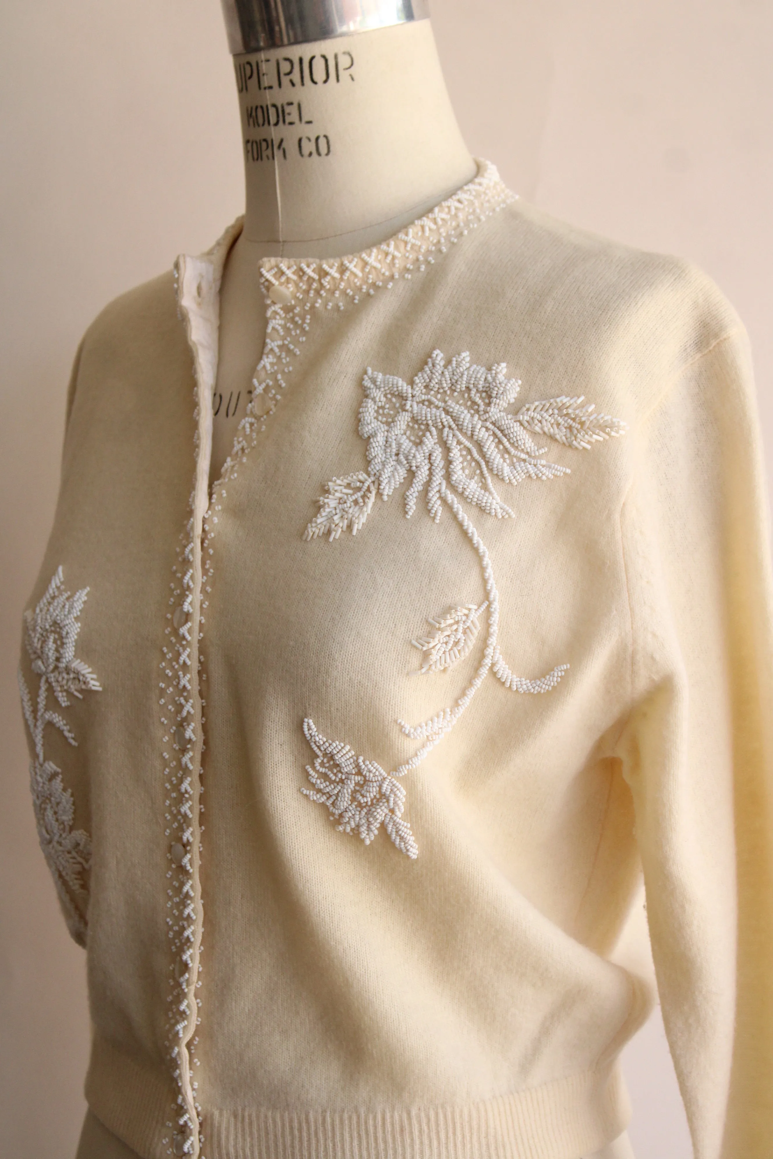 Vintage 1960s Beaded Ivory Cardigan by Bima Knits