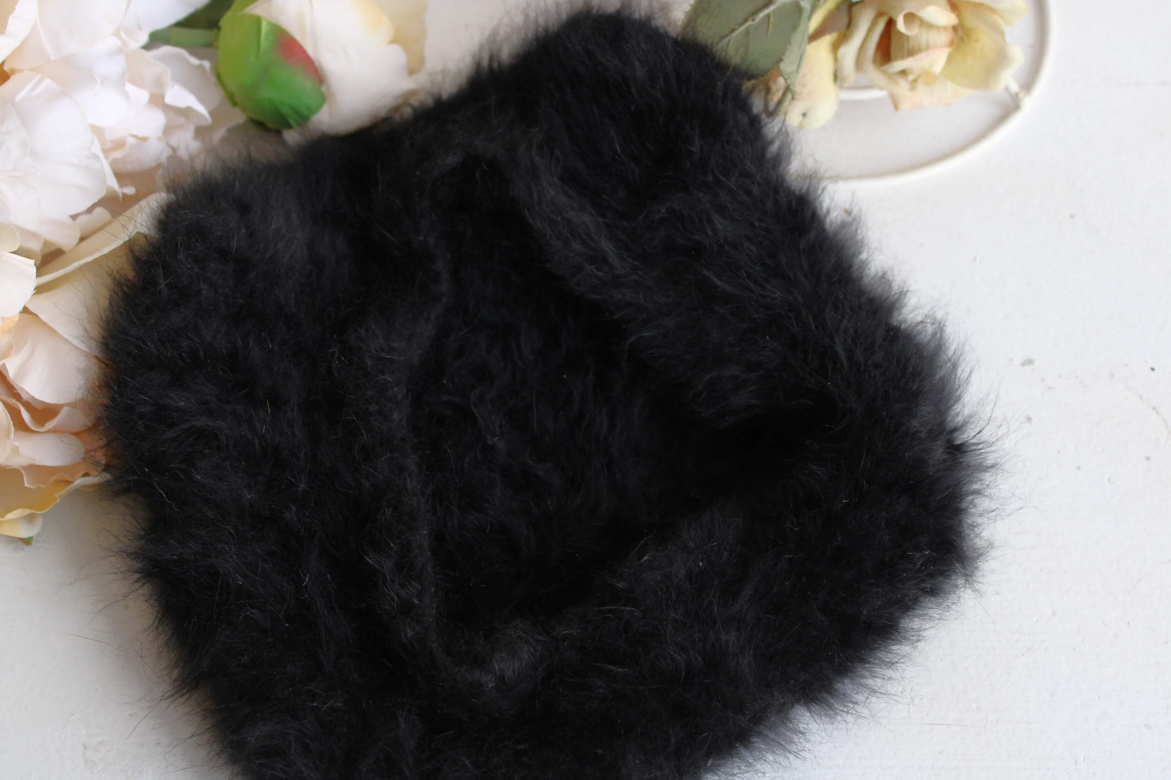 Vintage 1960s Black Mohair Beret
