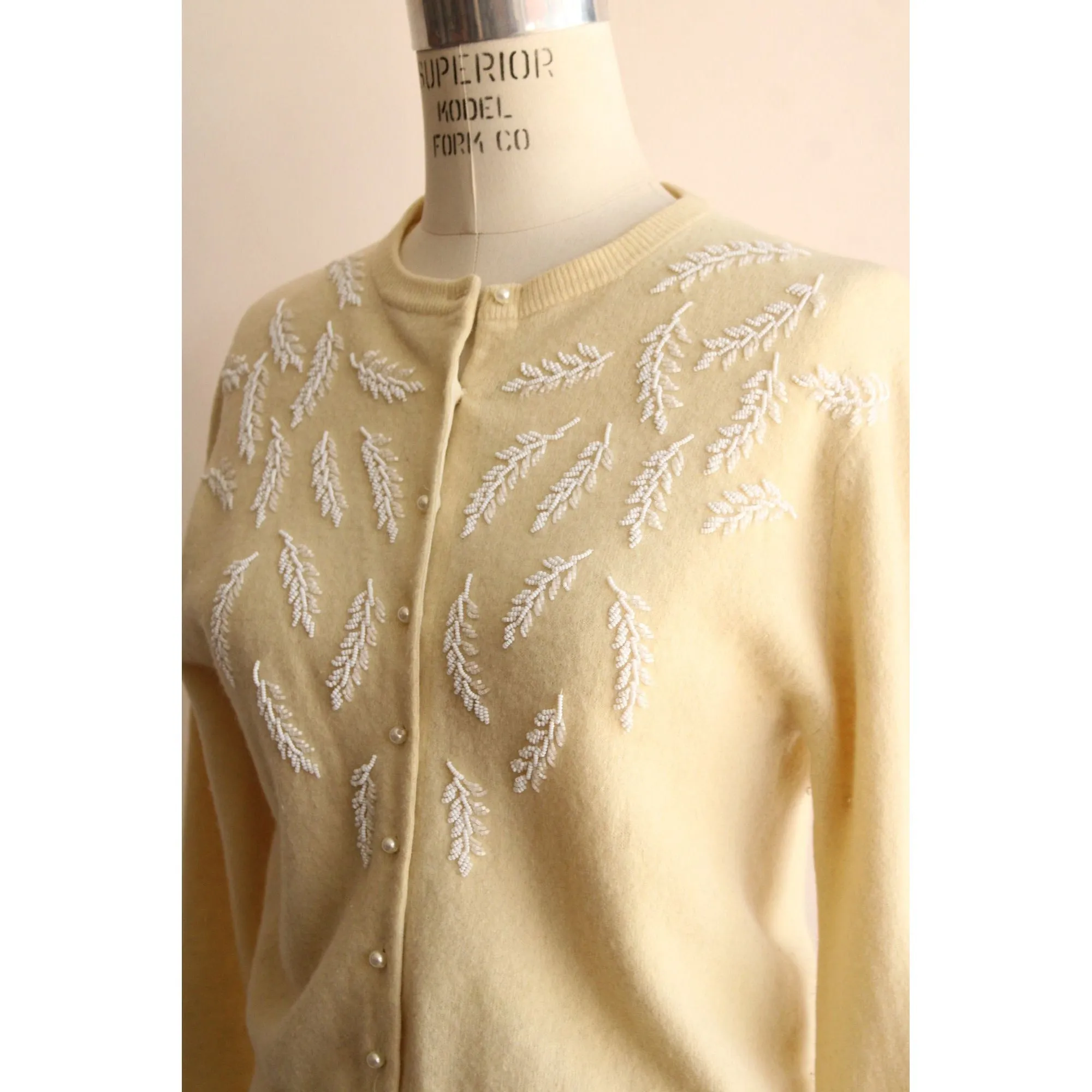 Vintage 1960s Ivory Wool Beaded Cardigan