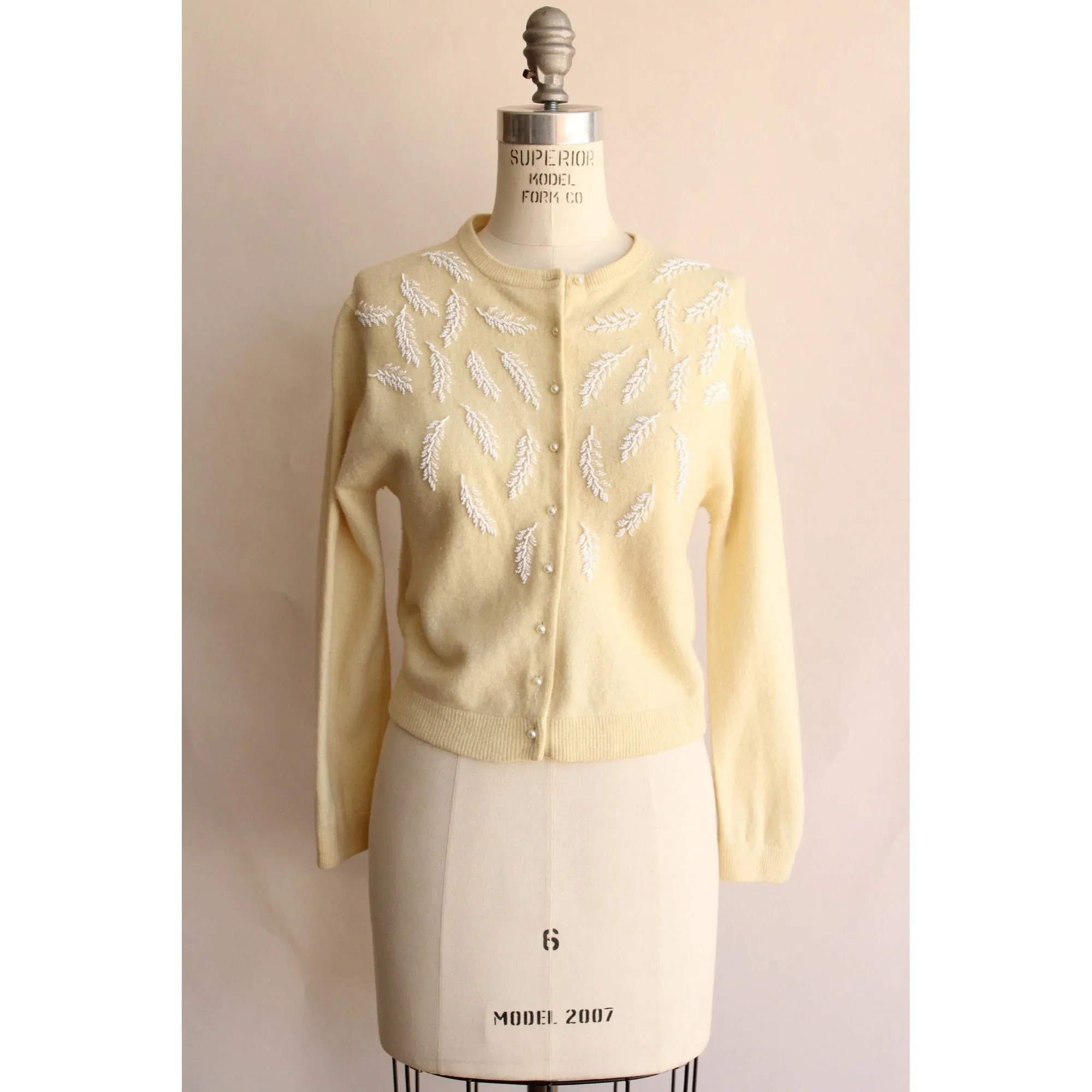 Vintage 1960s Ivory Wool Beaded Cardigan