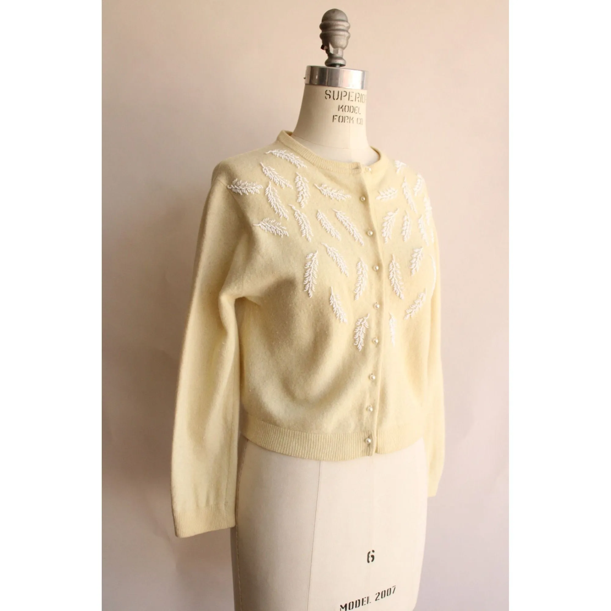 Vintage 1960s Ivory Wool Beaded Cardigan