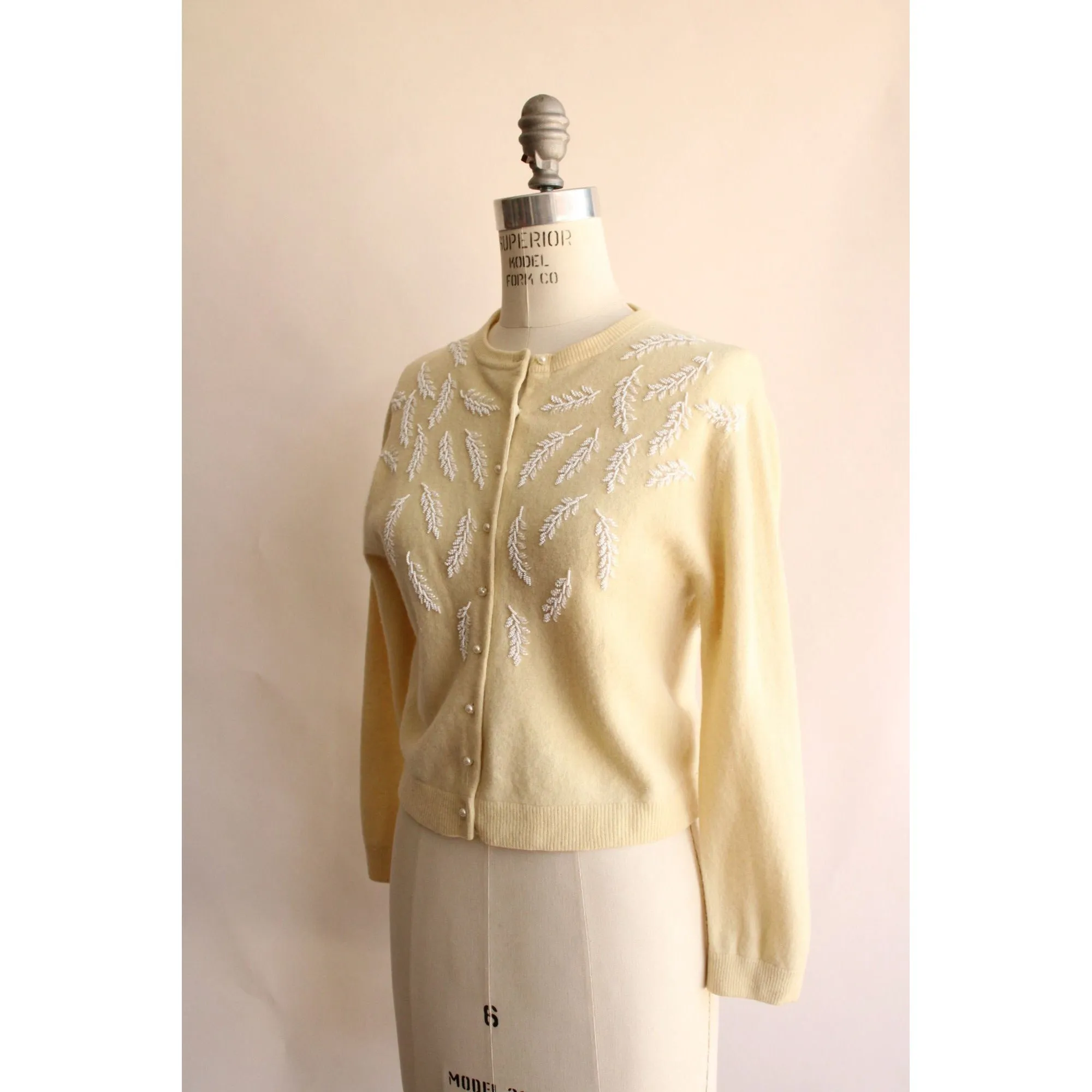 Vintage 1960s Ivory Wool Beaded Cardigan