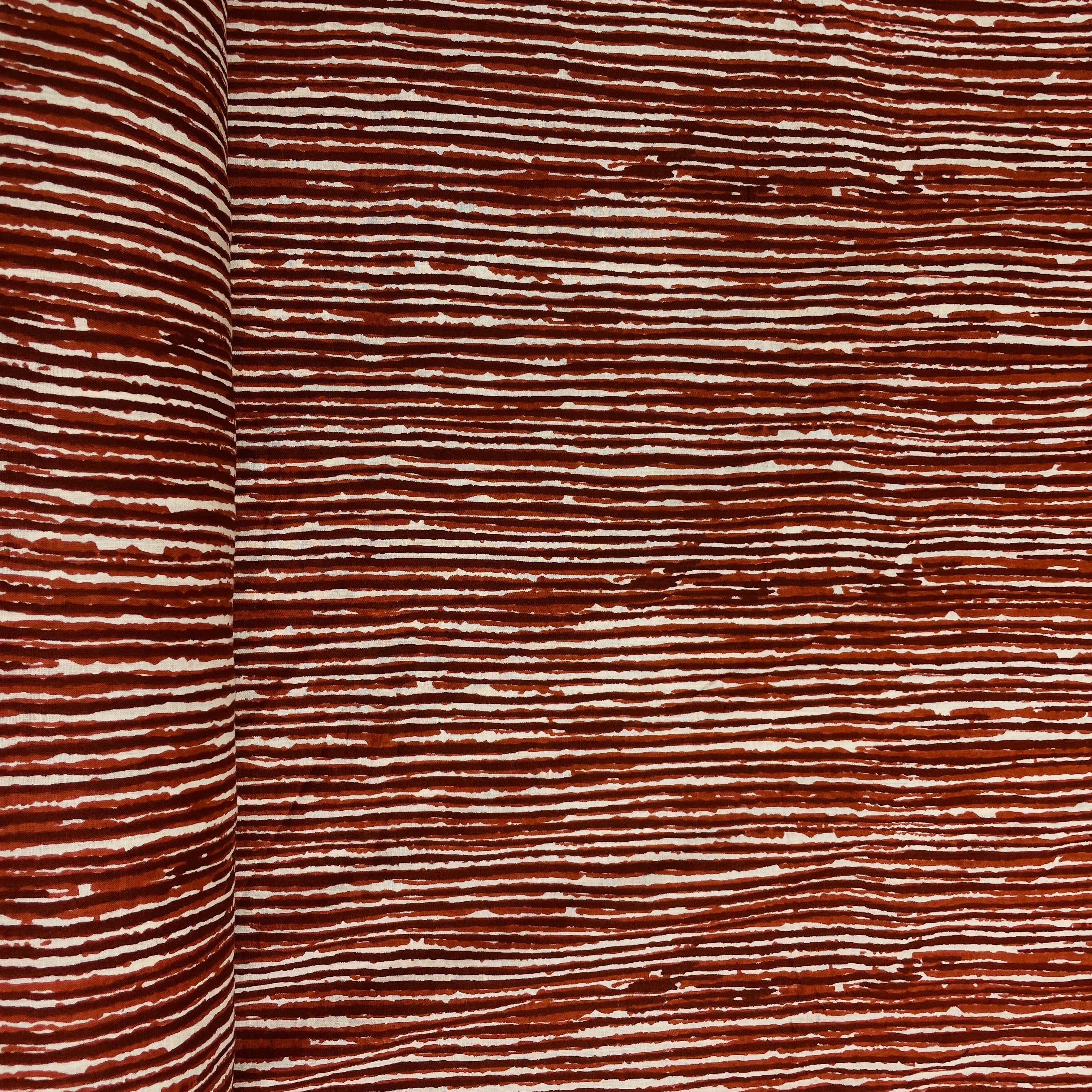 White & Red Stripes Print Cotton Fabric