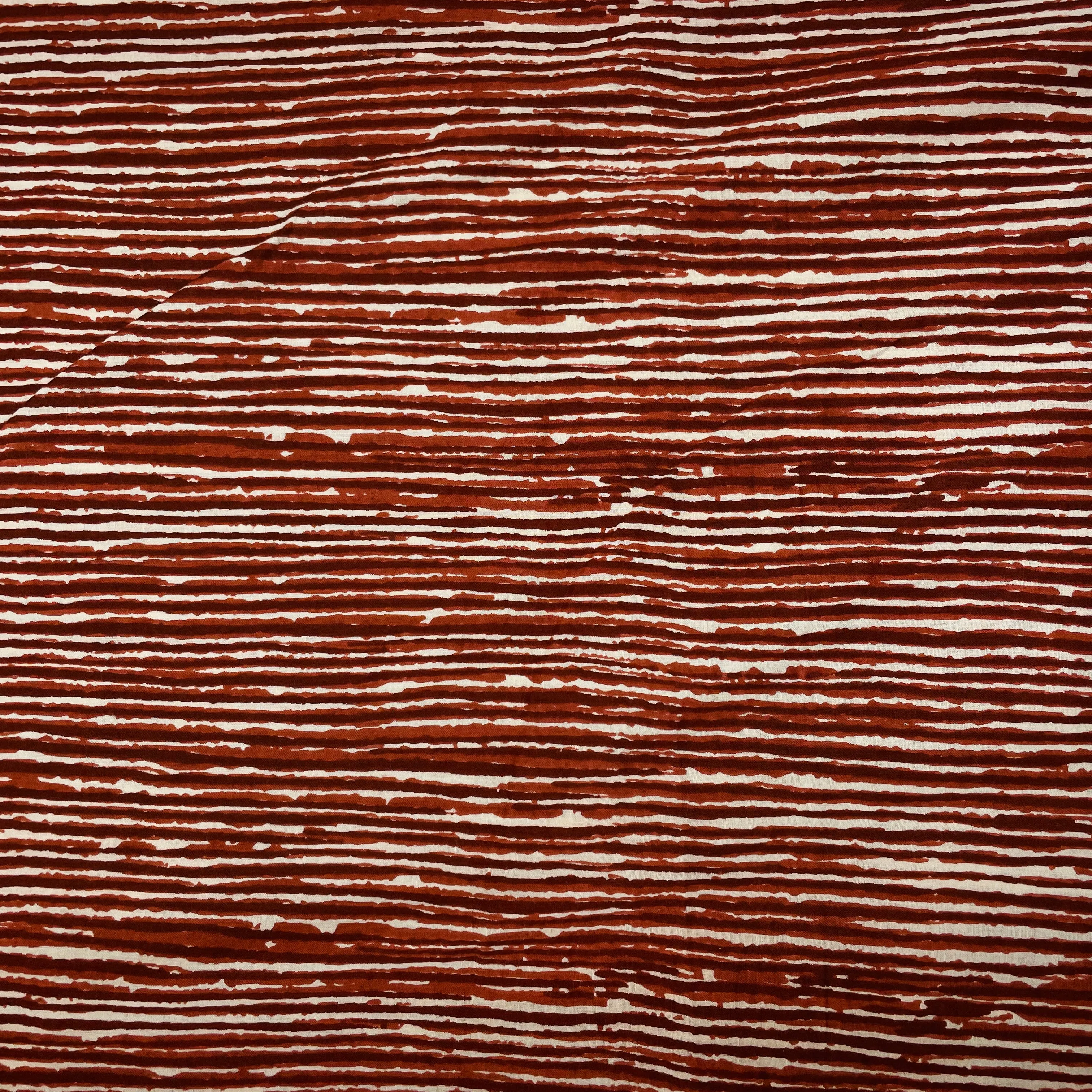 White & Red Stripes Print Cotton Fabric