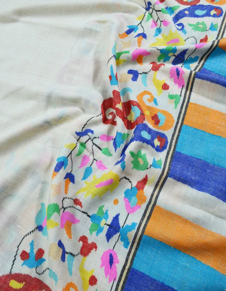 White Kani Pashmina Shawl 7013