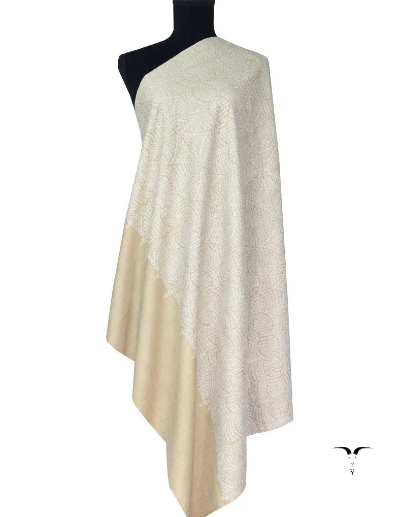White Sozni Pashmina Shawl 5356