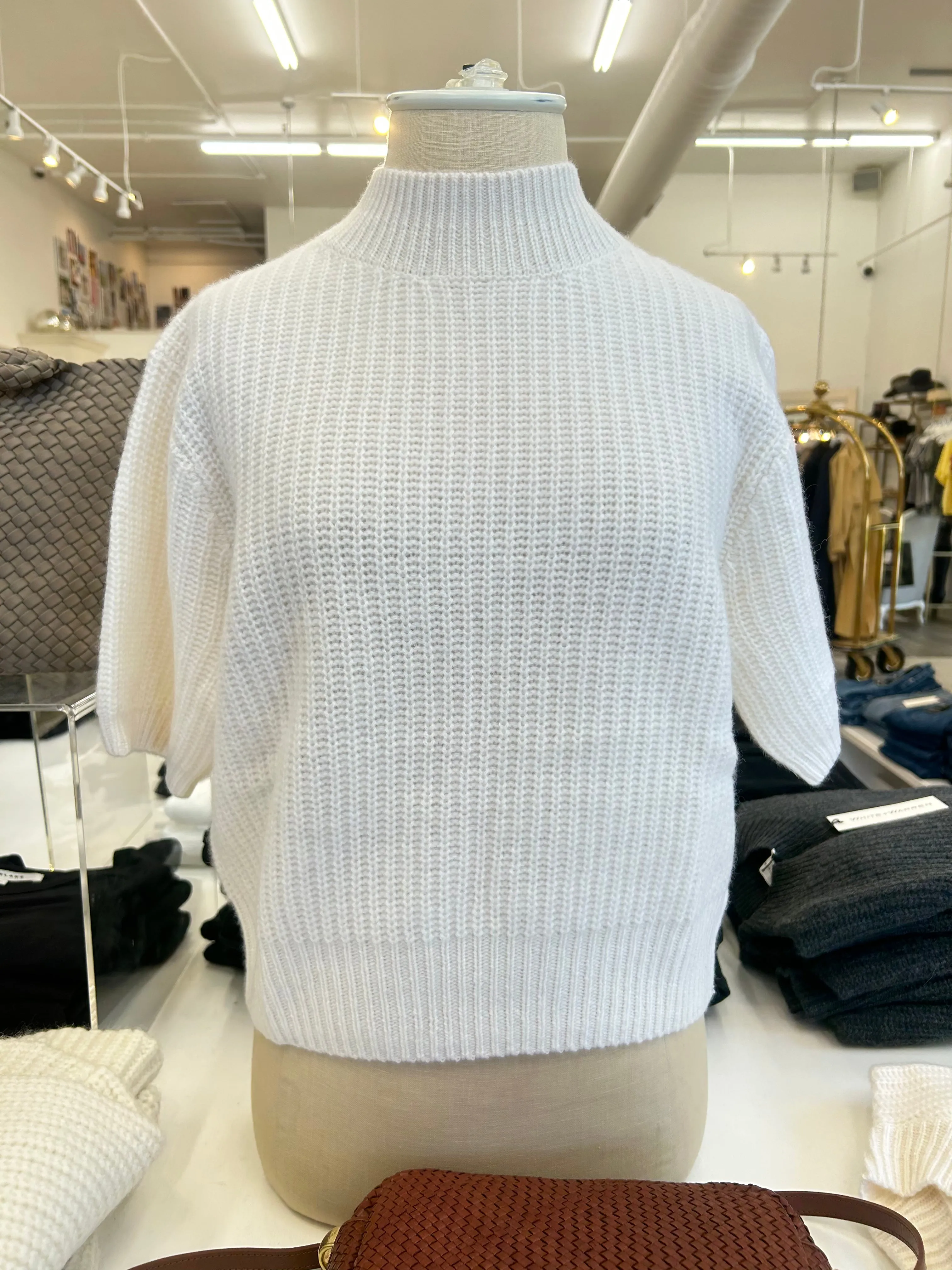 White   Warren - Cashmere Ribbed Mockneck in Soft White