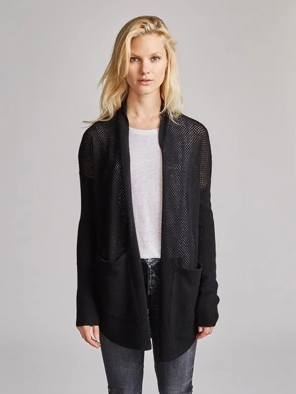 White   Warren - Curved Hem Cardigan in Black