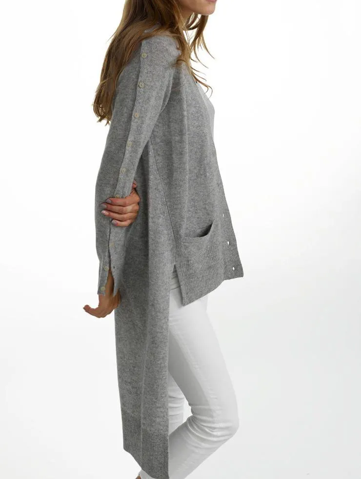 White   Warren - Hi Lo Button Cardigan Heather Grey