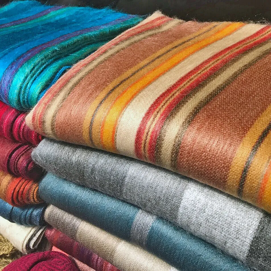 Wholesale Lot Of 15 Soft & Warm Striped Baby Alpaca Wool Blankets/Throws - Queen 90X65"