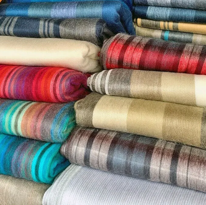 Wholesale Lot Of 15 Soft & Warm Striped Baby Alpaca Wool Blankets/Throws - Queen 90X65"