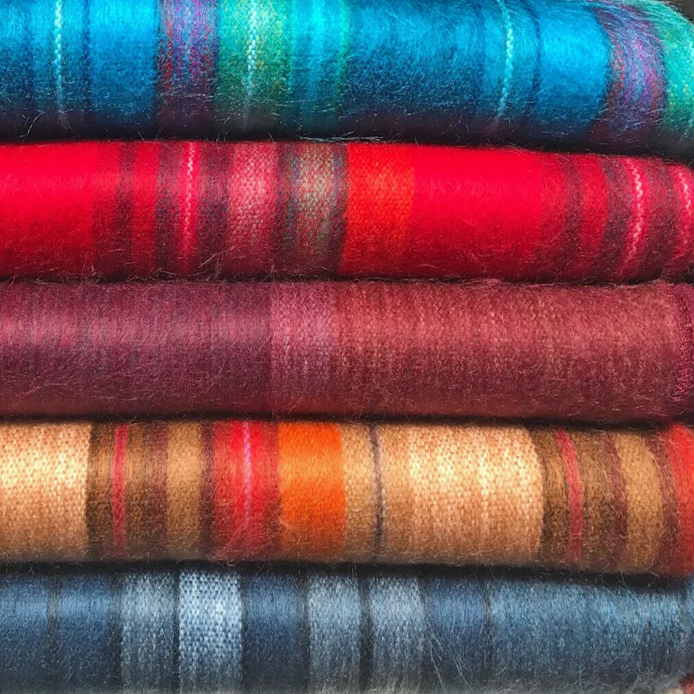 Wholesale Lot Of 15 Soft & Warm Striped Baby Alpaca Wool Blankets/Throws - Queen 90X65"