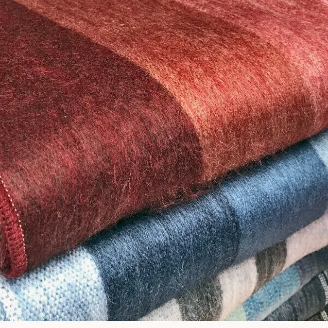 Wholesale Lot Of 15 Soft & Warm Striped Baby Alpaca Wool Blankets/Throws - Queen 90X65"