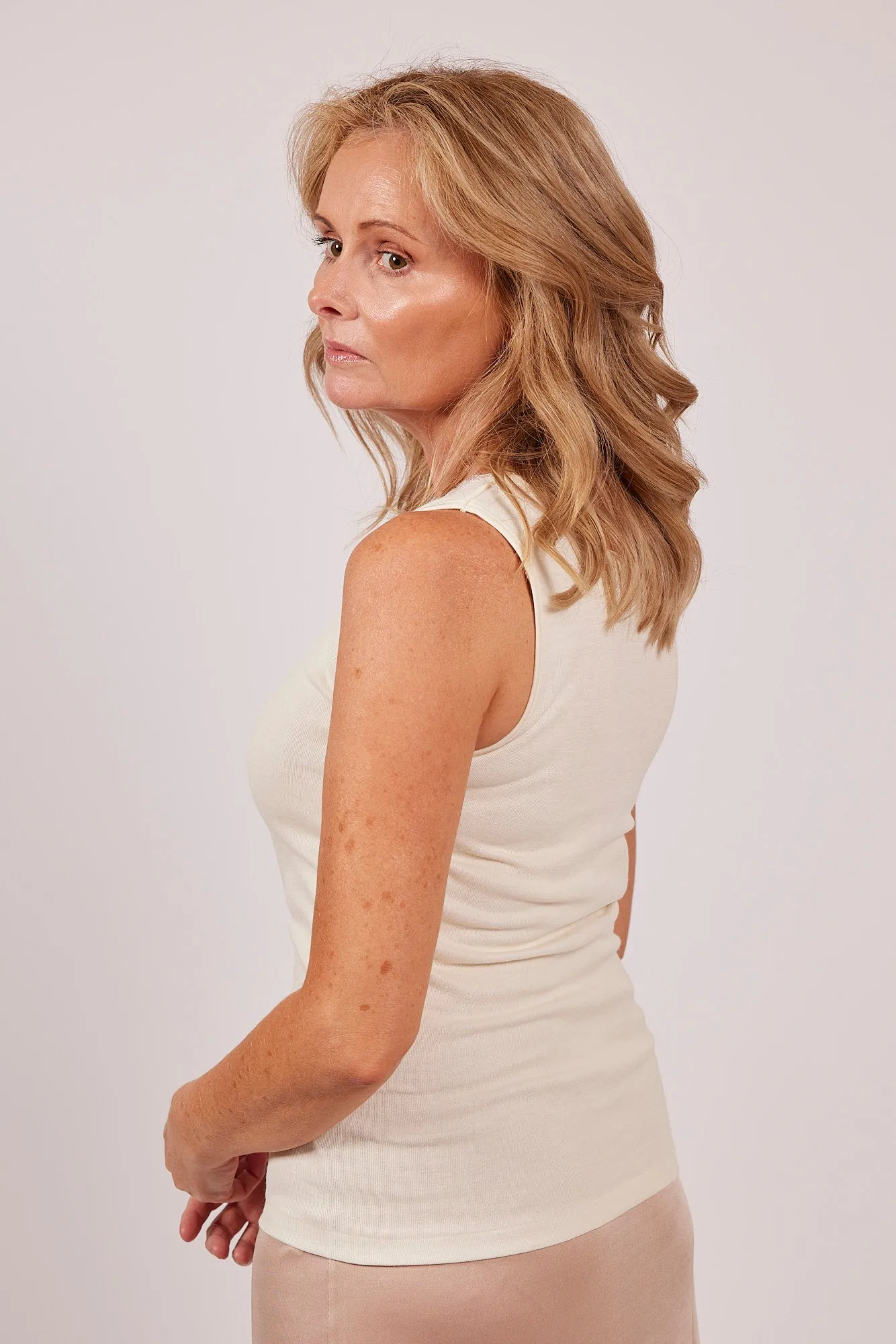 Wool & Cotton Doubleface Tank Top Ivory